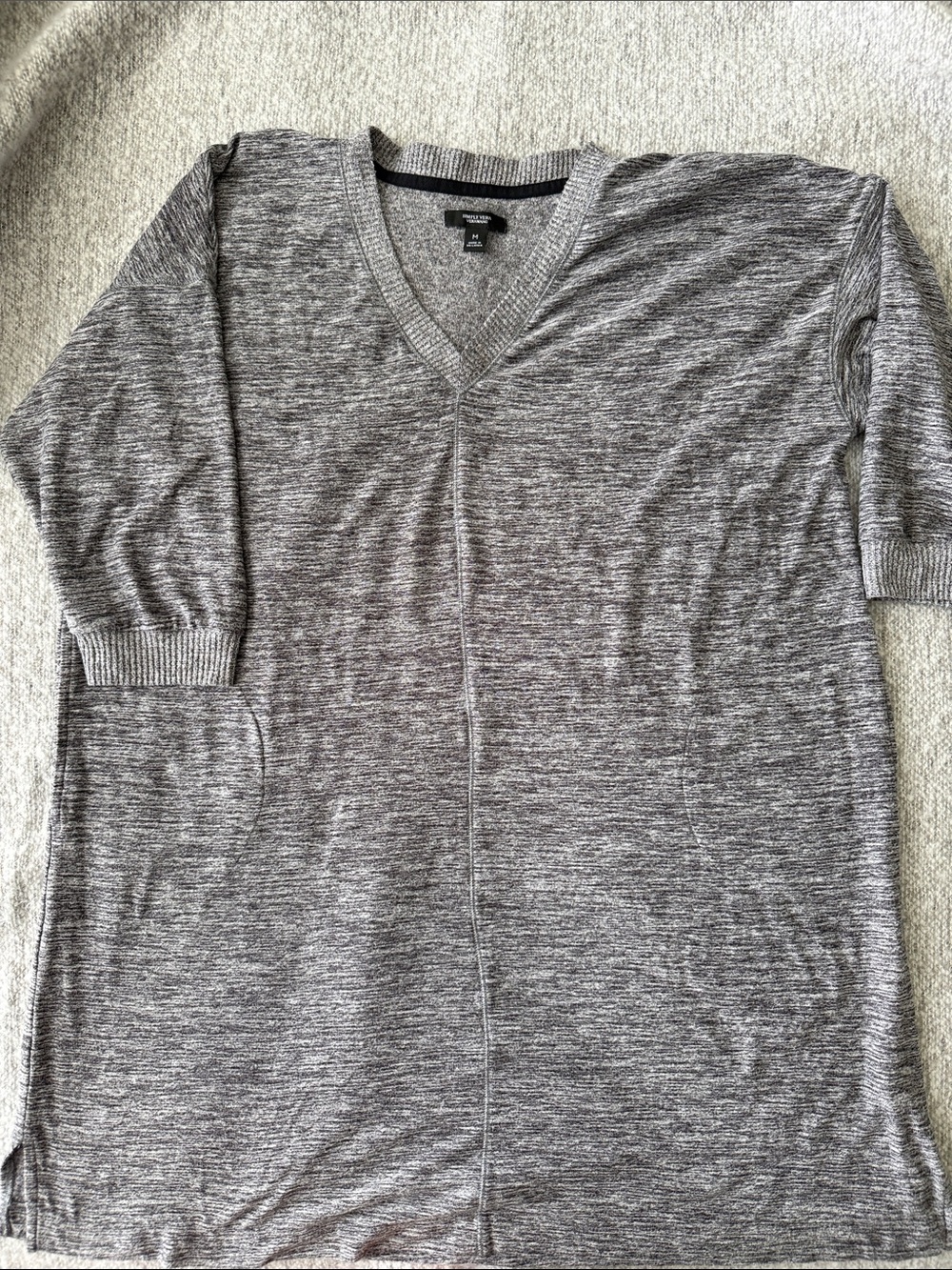 Simply Vera Vera Wang Gray Marled V-Neck Sweater Dress or Tunic Pockets Size M